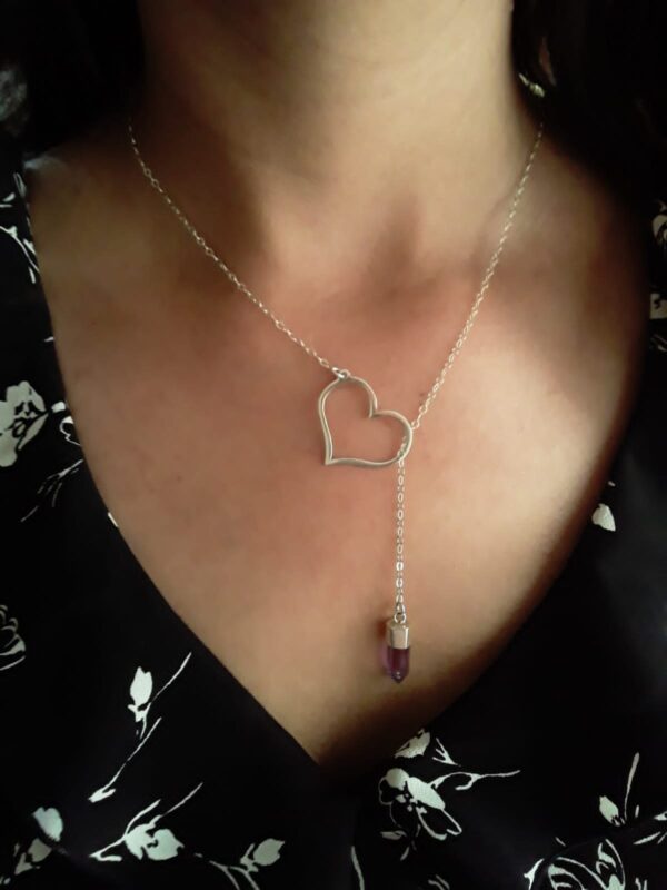 Corbatero de Corazon y Cuarzo Natural en Plata Ley - Imagen 2