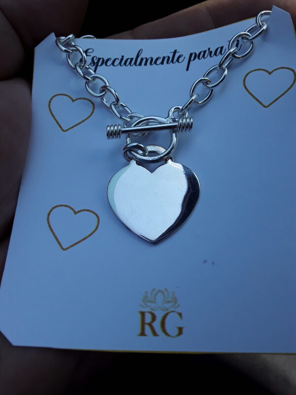 Pulsera de Cadena y Corazon Personalizado en Plata Ley