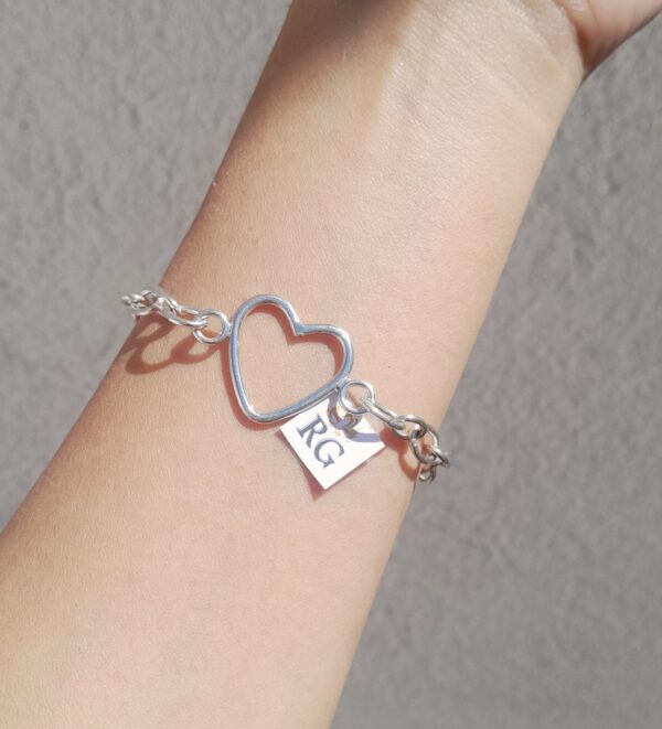 Pulsera de Cadena y Corazon en Plata Ley