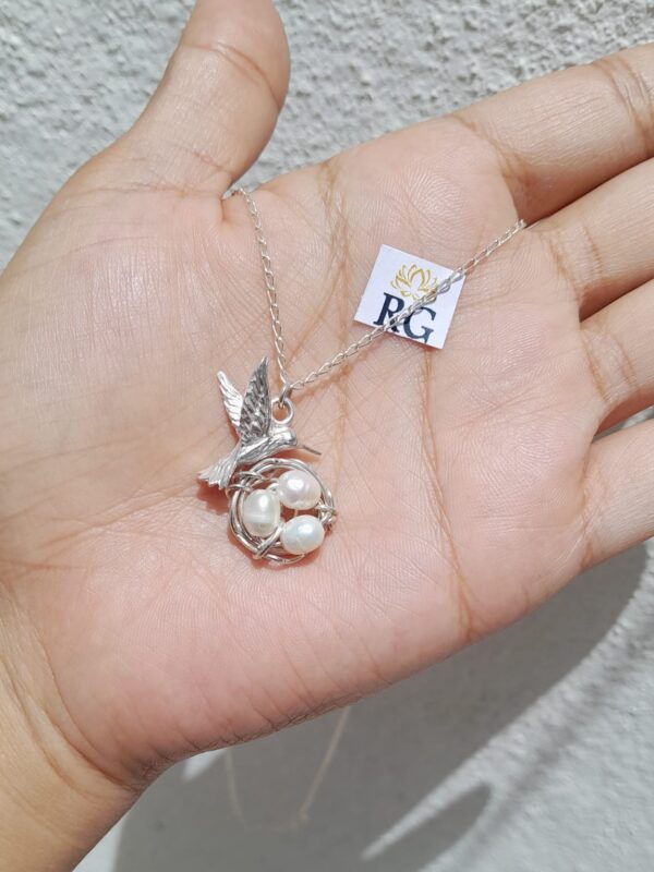 Collar de Nido y Colibrí 3D  Soldada en Plata Ley
