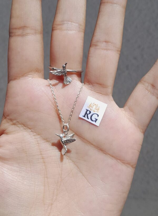 Anillo y Collar de Colibríes Mini en Plata Ley