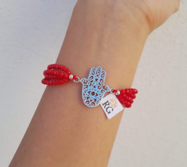 Pulsera Mano de Hamsa en Plata Ley con Cristal
