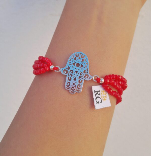 Pulsera Mano de Hamsa en Plata Ley con Cristal - Imagen 2