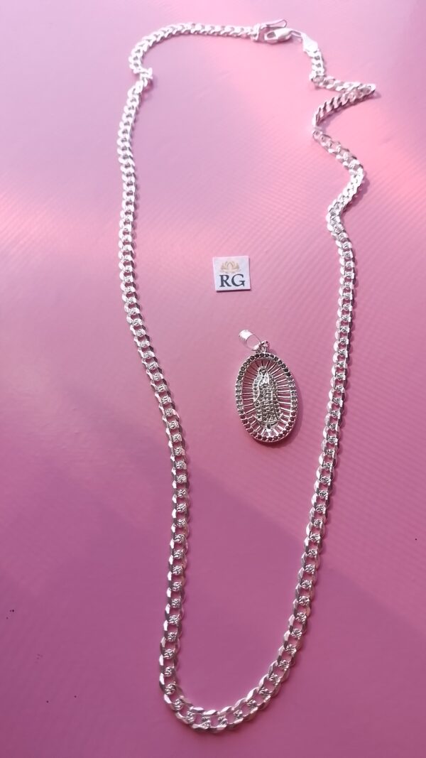 Cadena Cubana y Dije de la Virgen con Zirconia - Imagen 2