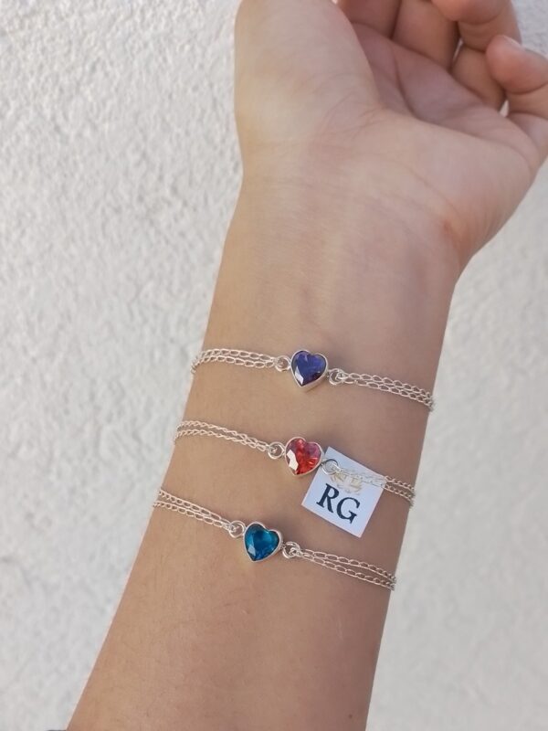 Pulsera con Dije de Corazón con Cristal en Plata Ley